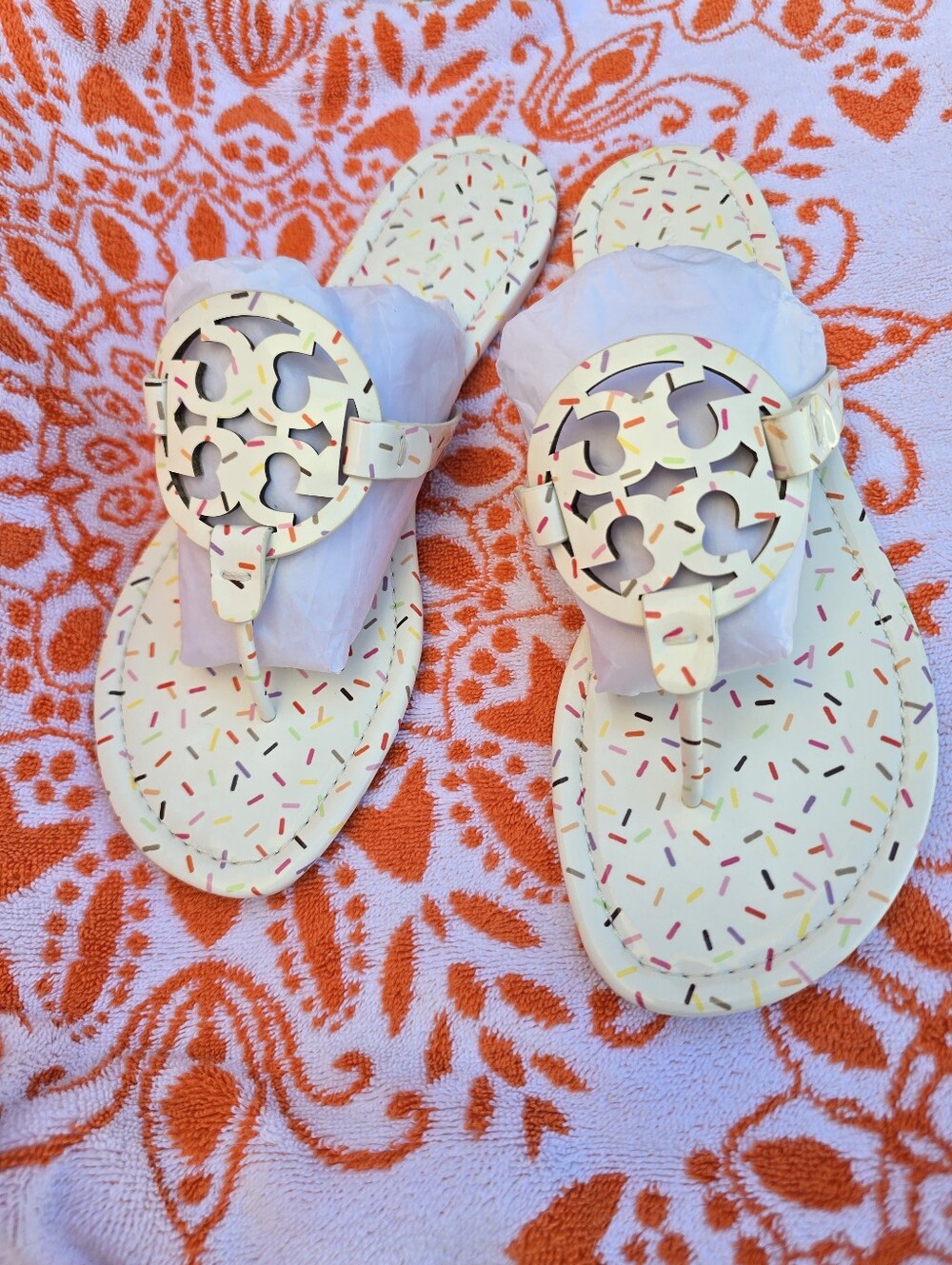 Tory Burch Miller Rainbow Sprinkles Patent Leather Sandals Sz 11M